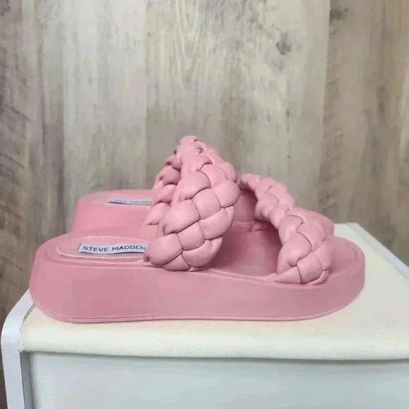 Steve Madden Hillary Pink Slip On Rounded Open Toe Platform Braided Sandal SZ 8 - Picture 8 of 12